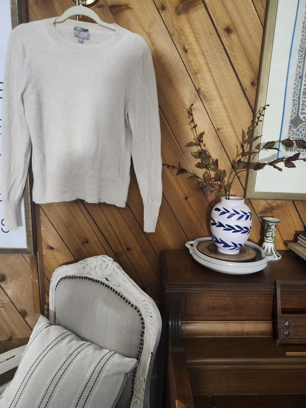 J. Crew 100% Cashmere Ivory Cream Classic Fit Crewneck Sweater Neutral Large